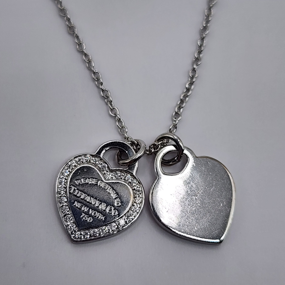 Tiffany & Co. Double Heart 18K Gold Diamond Necklace - Picture 2 of 9